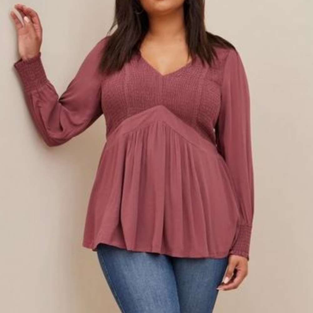 Babydoll Crinkle Gauze Smocked Top Size 1X